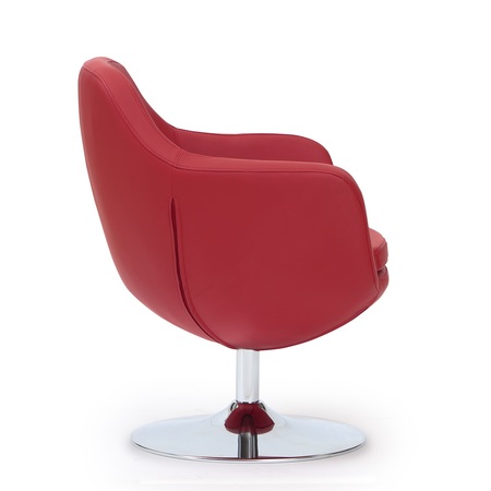 Manhattan Comfort Caisson Faux Leather Swivel Accent Chair in Red and Polished Chrome AC028-RD